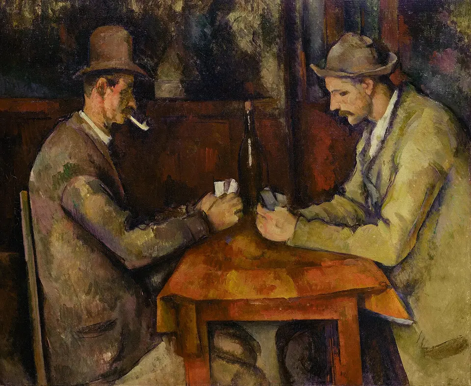 The Card Players, a painting by Paul Cézanne depicting men playing cards, circa 1894-95