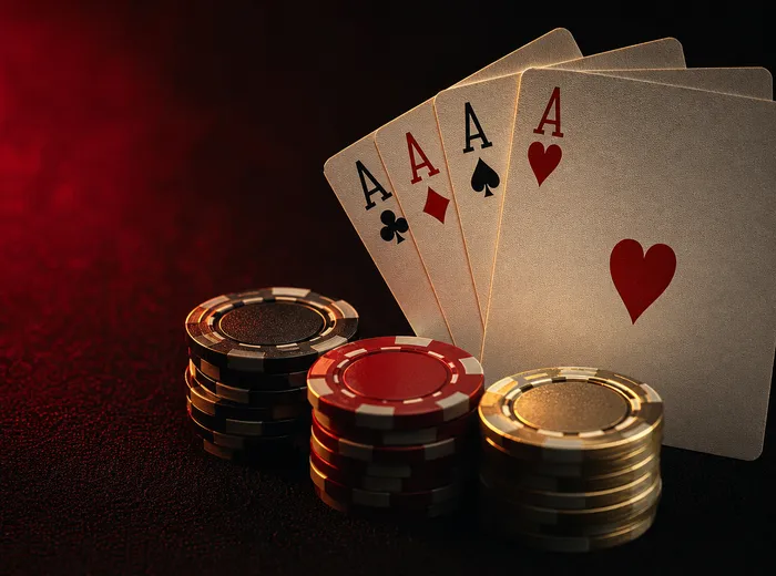Fanned playing cards and poker chips